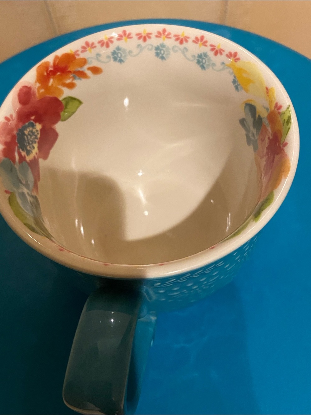 🩷The Pioneer Woman Wildflower Whimsy Mug Turquoise Floral-Trim Embossed - Picture 3 of 5